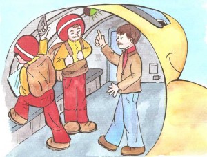 Illustration of smokejumpers from <em>Johnny Airplane</em> Children's book illustration of smokejumpers